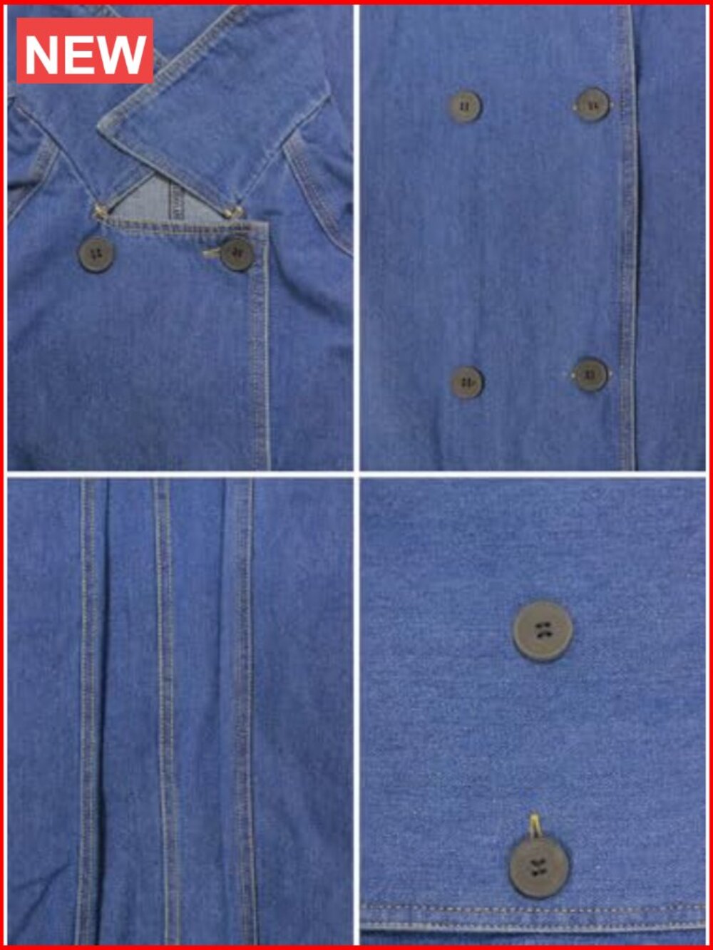 Vintage Notched Collar Double Breasted Plus Size Denim Jacket Trench Coat with - Picture 5 of 7